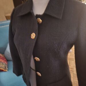 Chic Black Women's Blazer with Embellished Buttons